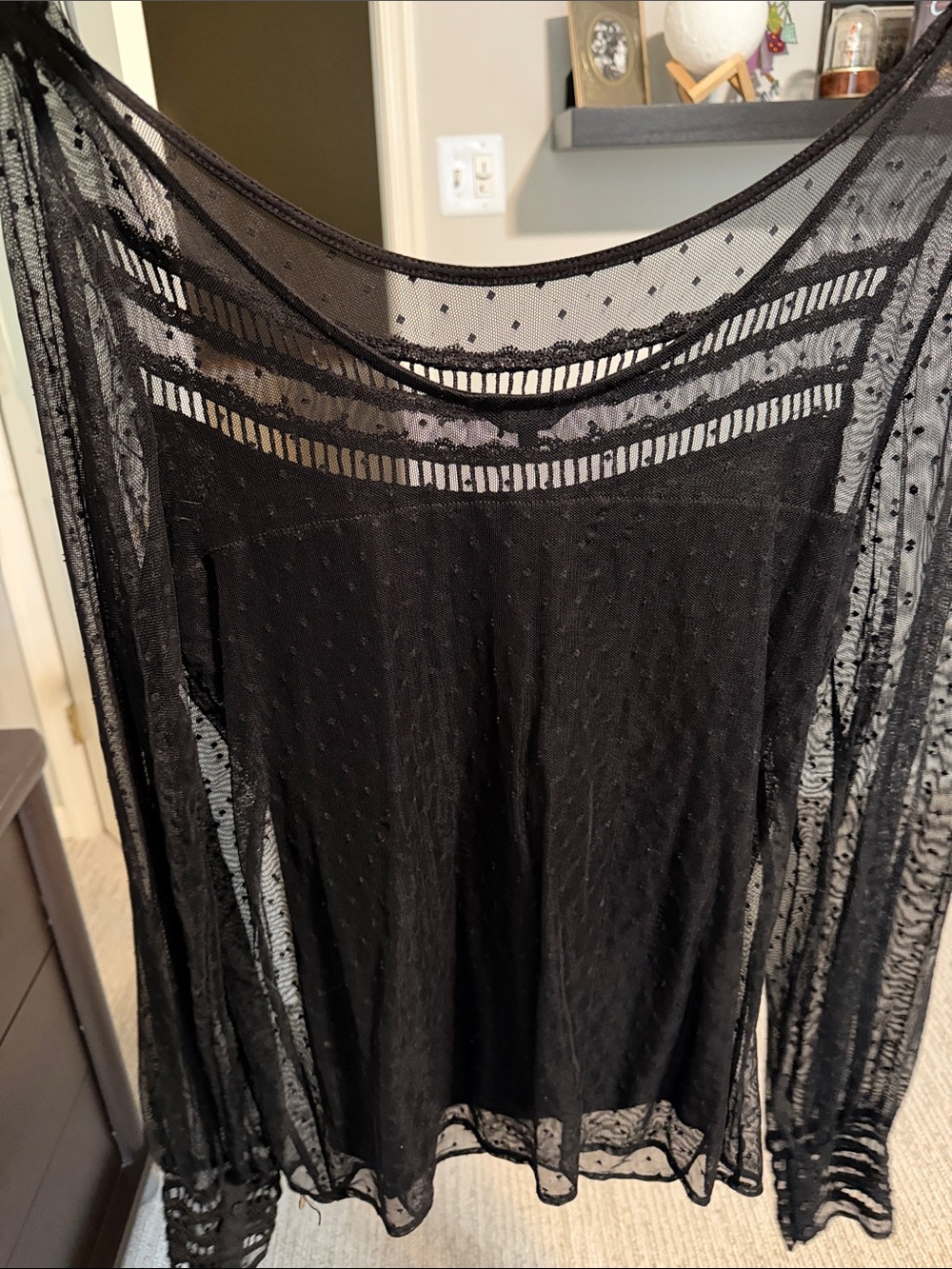 Black Sheer Polka Dot Mesh Top